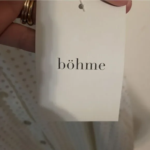 Bohme Ruffle Neck Polka Dot Flutter Sleeve Button Front Boho Midi Dress, L NEW - Picture 14 of 16